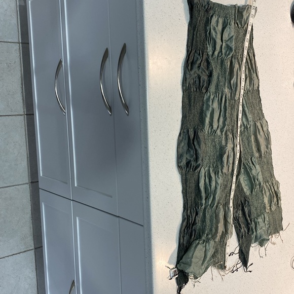 SILK ruched gathered scarf check plaid sage green - Picture 4 of 4